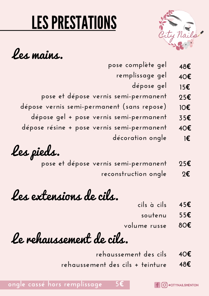 Tarifs City Nails